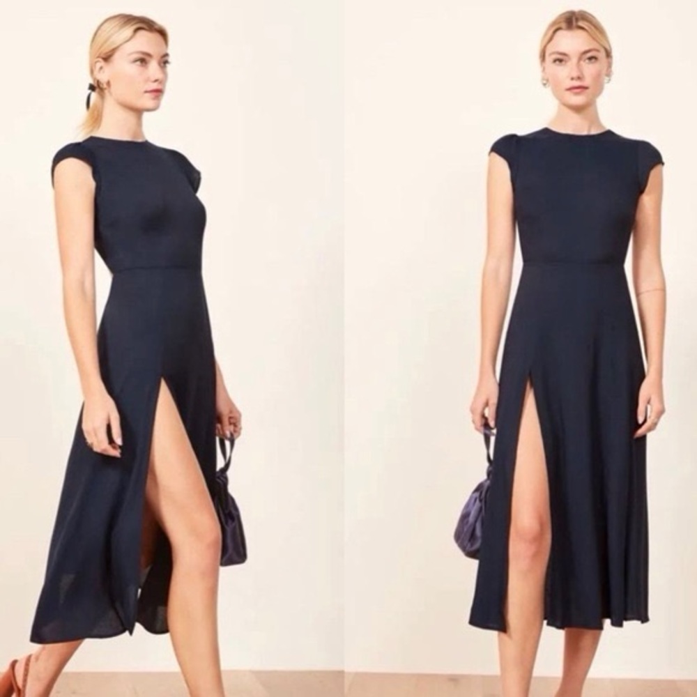 Reformation Blue Sheath Midi Dress with Slit